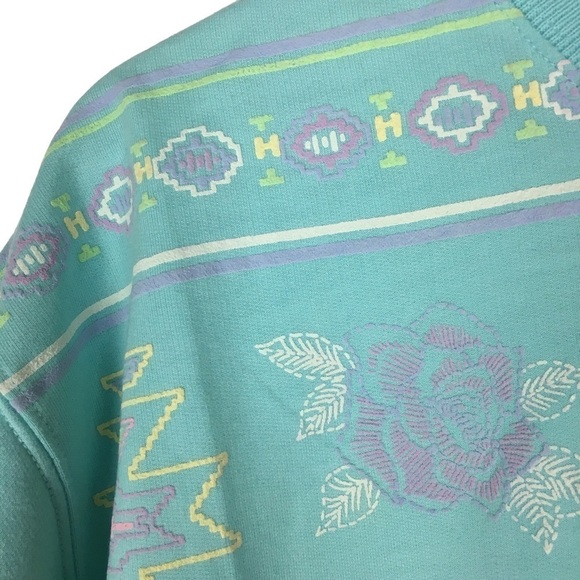 VINTAGE Blast Short Sleeve Puff Sweatshirt Top Southwestern Roses Medium NWT - Picture 6 of 13